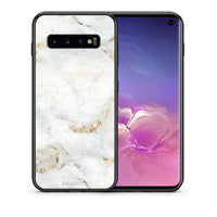 Thumbnail for Θήκη Samsung S10 White Gold Marble από τη Smartfits με σχέδιο στο πίσω μέρος και μαύρο περίβλημα | Samsung S10 White Gold Marble case with colorful back and black bezels