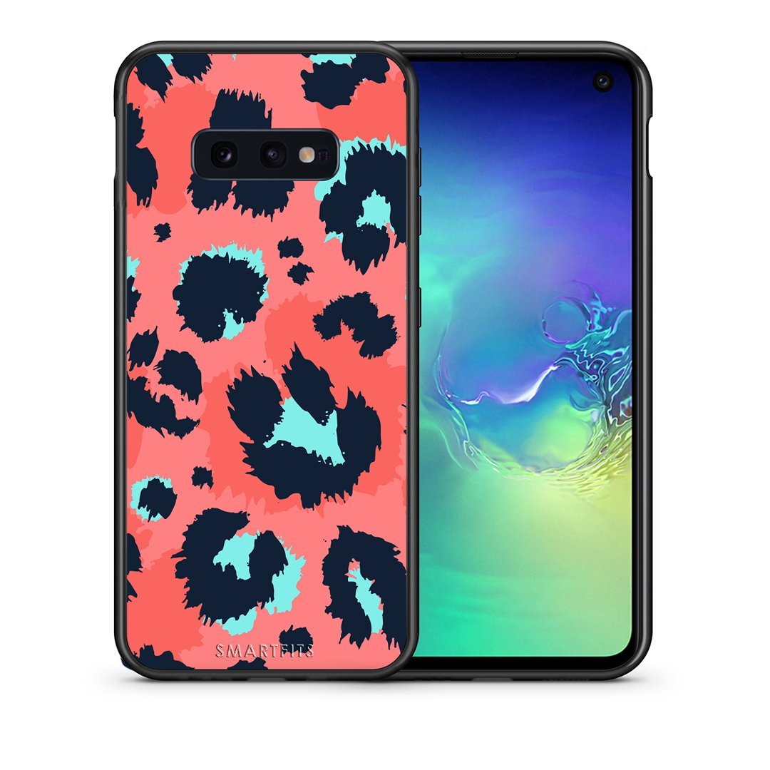 Θήκη Samsung S10e Pink Leopard Animal από τη Smartfits με σχέδιο στο πίσω μέρος και μαύρο περίβλημα | Samsung S10e Pink Leopard Animal case with colorful back and black bezels