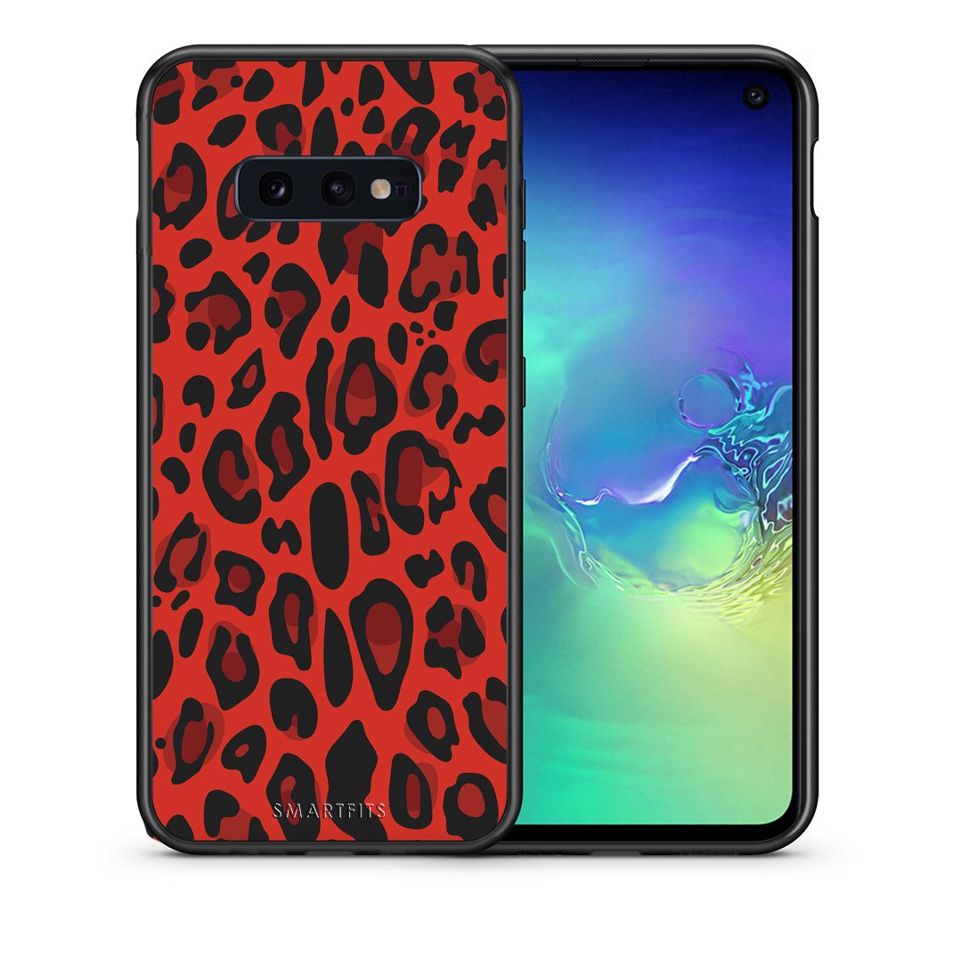 Θήκη Samsung S10e Red Leopard Animal από τη Smartfits με σχέδιο στο πίσω μέρος και μαύρο περίβλημα | Samsung S10e Red Leopard Animal case with colorful back and black bezels