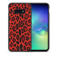 Thumbnail for Θήκη Samsung S10e Red Leopard Animal από τη Smartfits με σχέδιο στο πίσω μέρος και μαύρο περίβλημα | Samsung S10e Red Leopard Animal case with colorful back and black bezels