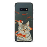Thumbnail for samsung s10e Cat Goldfish θήκη από τη Smartfits με σχέδιο στο πίσω μέρος και μαύρο περίβλημα | Smartphone case with colorful back and black bezels by Smartfits