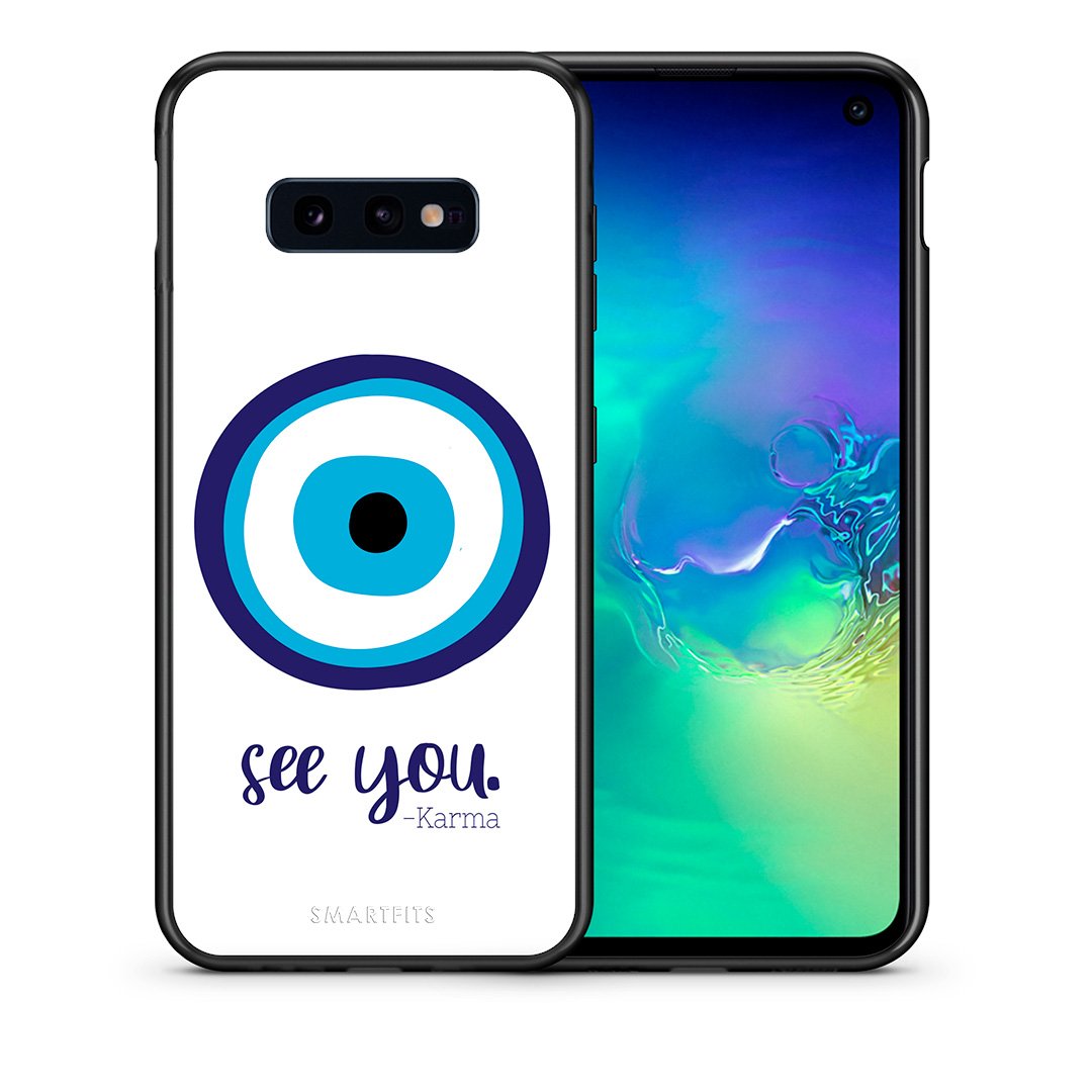 Θήκη Samsung S10e Karma Says από τη Smartfits με σχέδιο στο πίσω μέρος και μαύρο περίβλημα | Samsung S10e Karma Says case with colorful back and black bezels