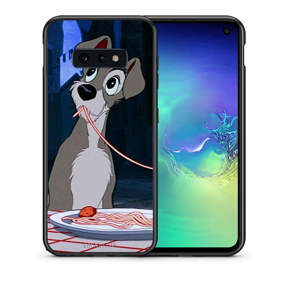 Θήκη Αγίου Βαλεντίνου Samsung S10e Lady And Tramp 1 από τη Smartfits με σχέδιο στο πίσω μέρος και μαύρο περίβλημα | Samsung S10e Lady And Tramp 1 case with colorful back and black bezels