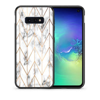 Thumbnail for Θήκη Samsung S10e Gold Geometric Marble από τη Smartfits με σχέδιο στο πίσω μέρος και μαύρο περίβλημα | Samsung S10e Gold Geometric Marble case with colorful back and black bezels