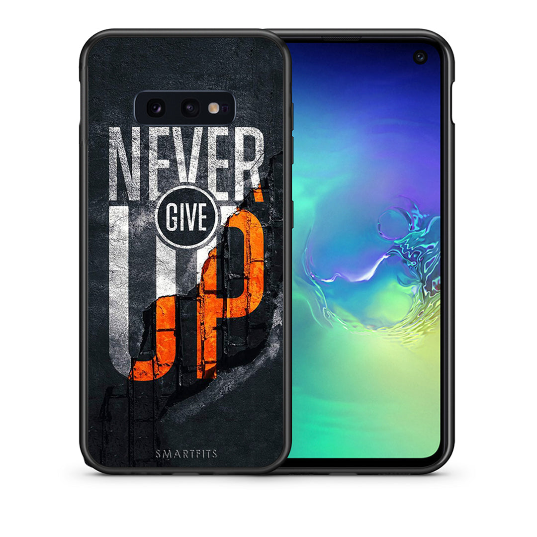 Θήκη Αγίου Βαλεντίνου Samsung S10e Never Give Up από τη Smartfits με σχέδιο στο πίσω μέρος και μαύρο περίβλημα | Samsung S10e Never Give Up case with colorful back and black bezels