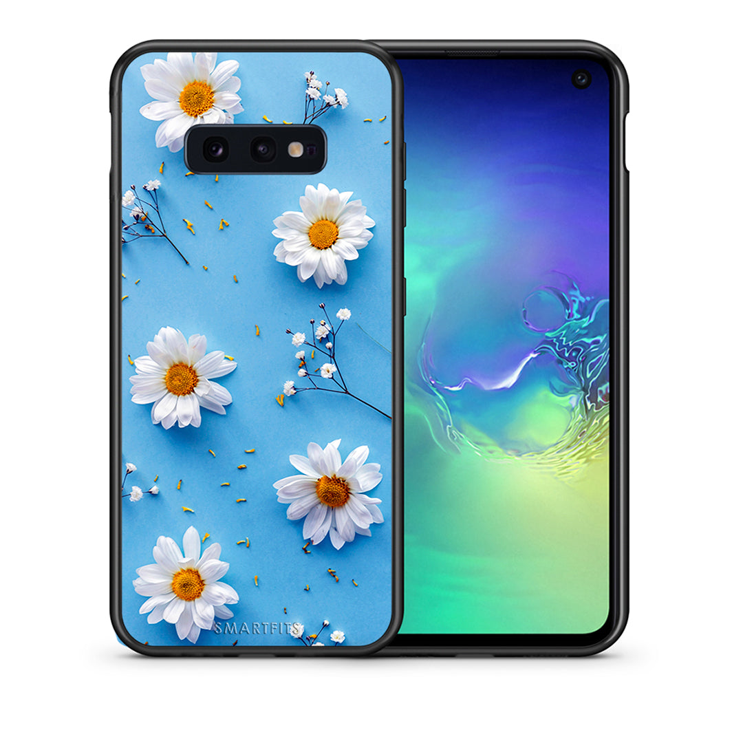 Θήκη Samsung S10e Real Daisies από τη Smartfits με σχέδιο στο πίσω μέρος και μαύρο περίβλημα | Samsung S10e Real Daisies case with colorful back and black bezels