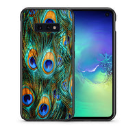 Thumbnail for Θήκη Samsung S10e Real Peacock Feathers από τη Smartfits με σχέδιο στο πίσω μέρος και μαύρο περίβλημα | Samsung S10e Real Peacock Feathers case with colorful back and black bezels