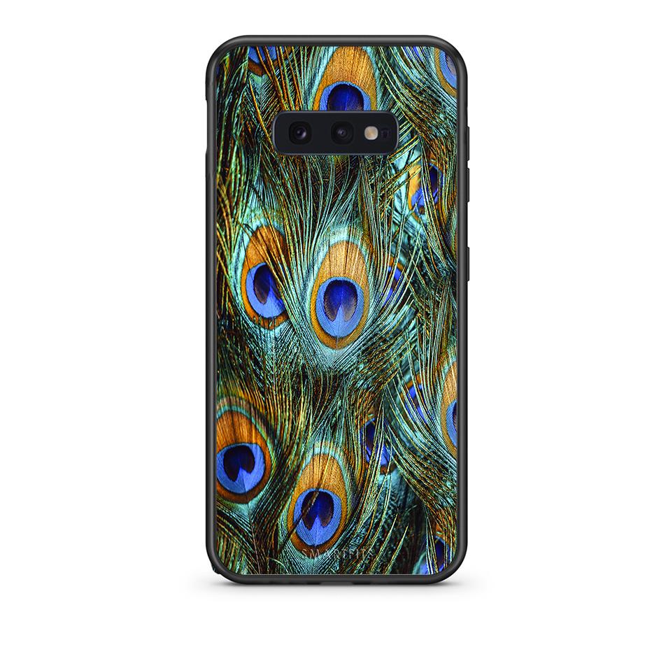 samsung s10e Real Peacock Feathers θήκη από τη Smartfits με σχέδιο στο πίσω μέρος και μαύρο περίβλημα | Smartphone case with colorful back and black bezels by Smartfits