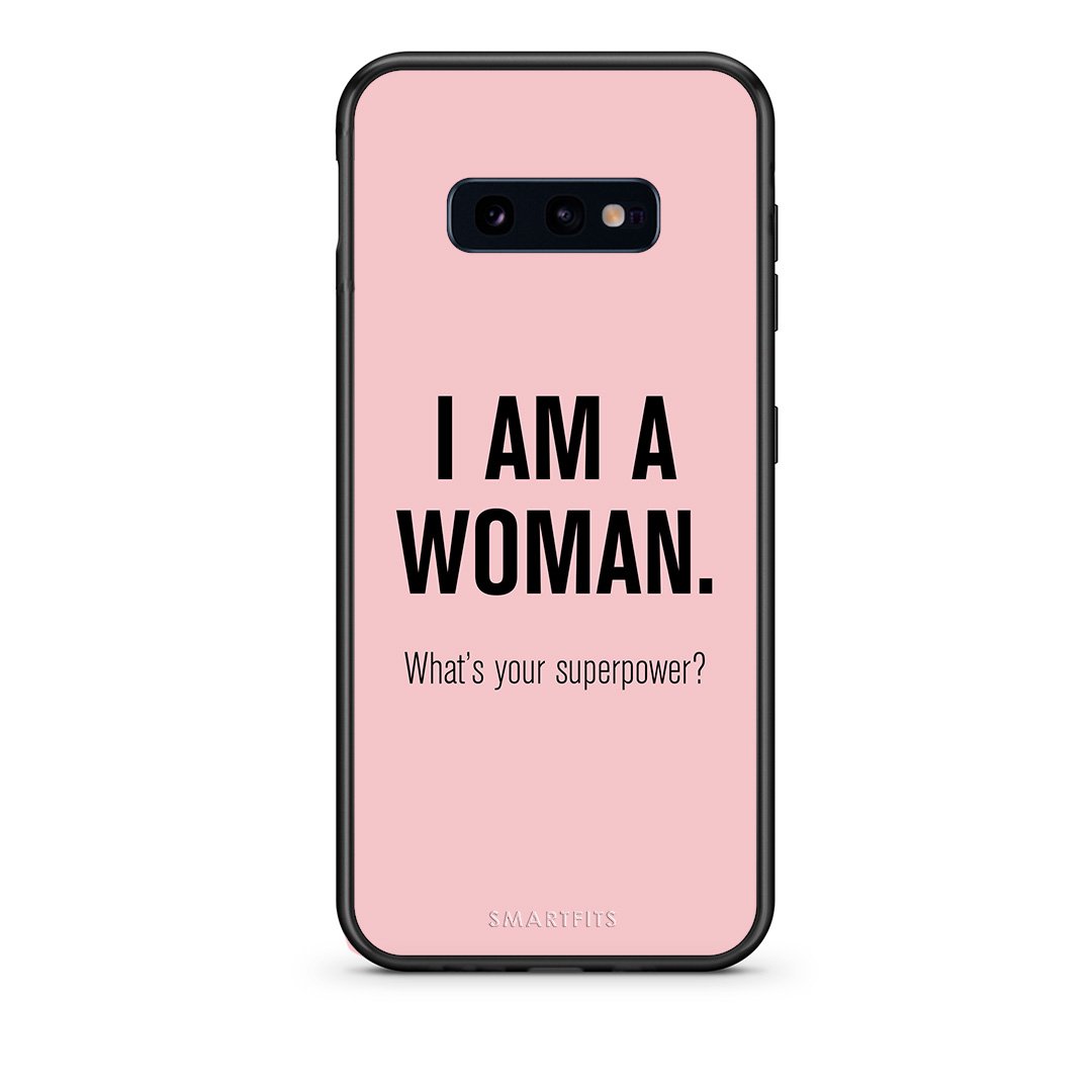 samsung s10e Superpower Woman θήκη από τη Smartfits με σχέδιο στο πίσω μέρος και μαύρο περίβλημα | Smartphone case with colorful back and black bezels by Smartfits