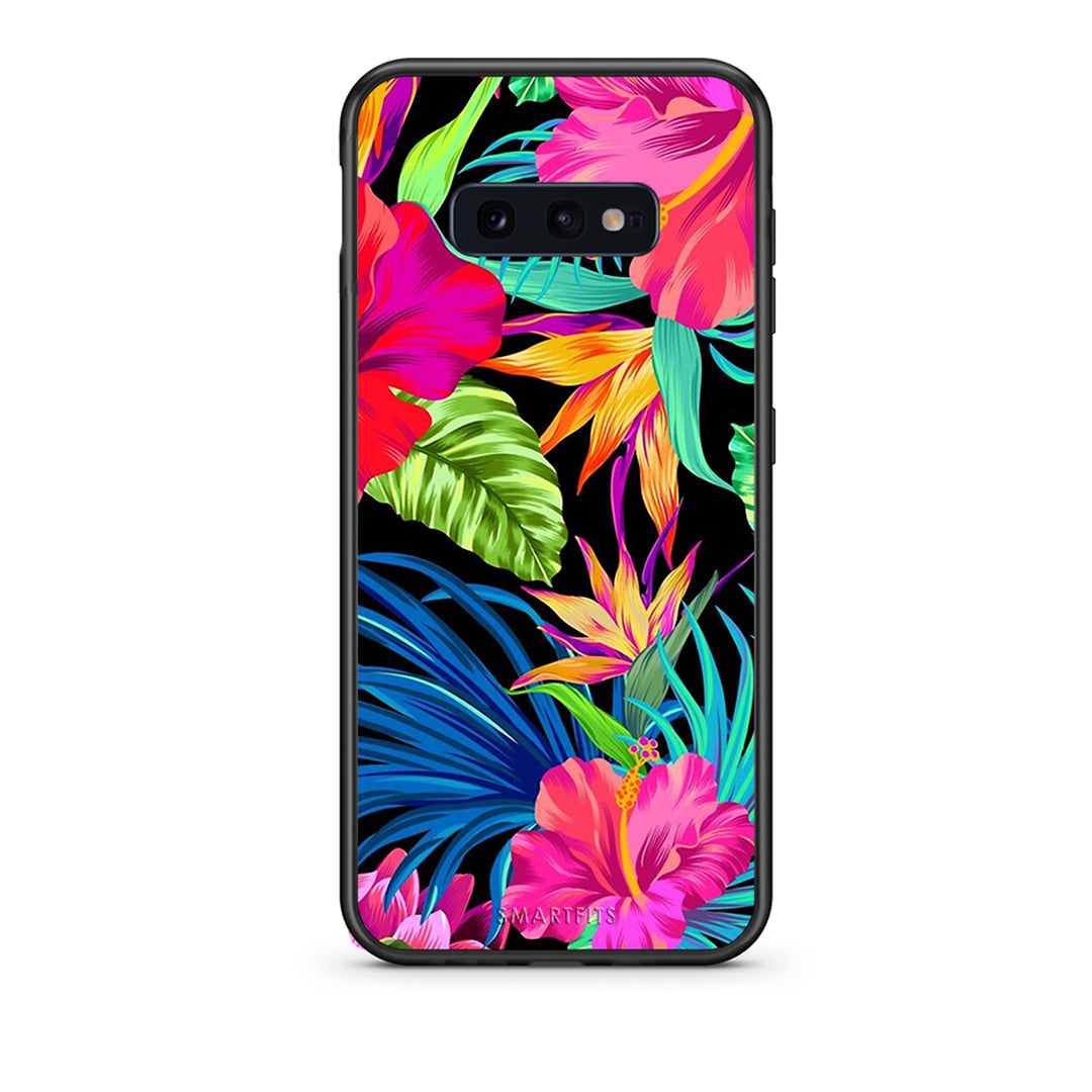 samsung s10e Tropical Flowers θήκη από τη Smartfits με σχέδιο στο πίσω μέρος και μαύρο περίβλημα | Smartphone case with colorful back and black bezels by Smartfits