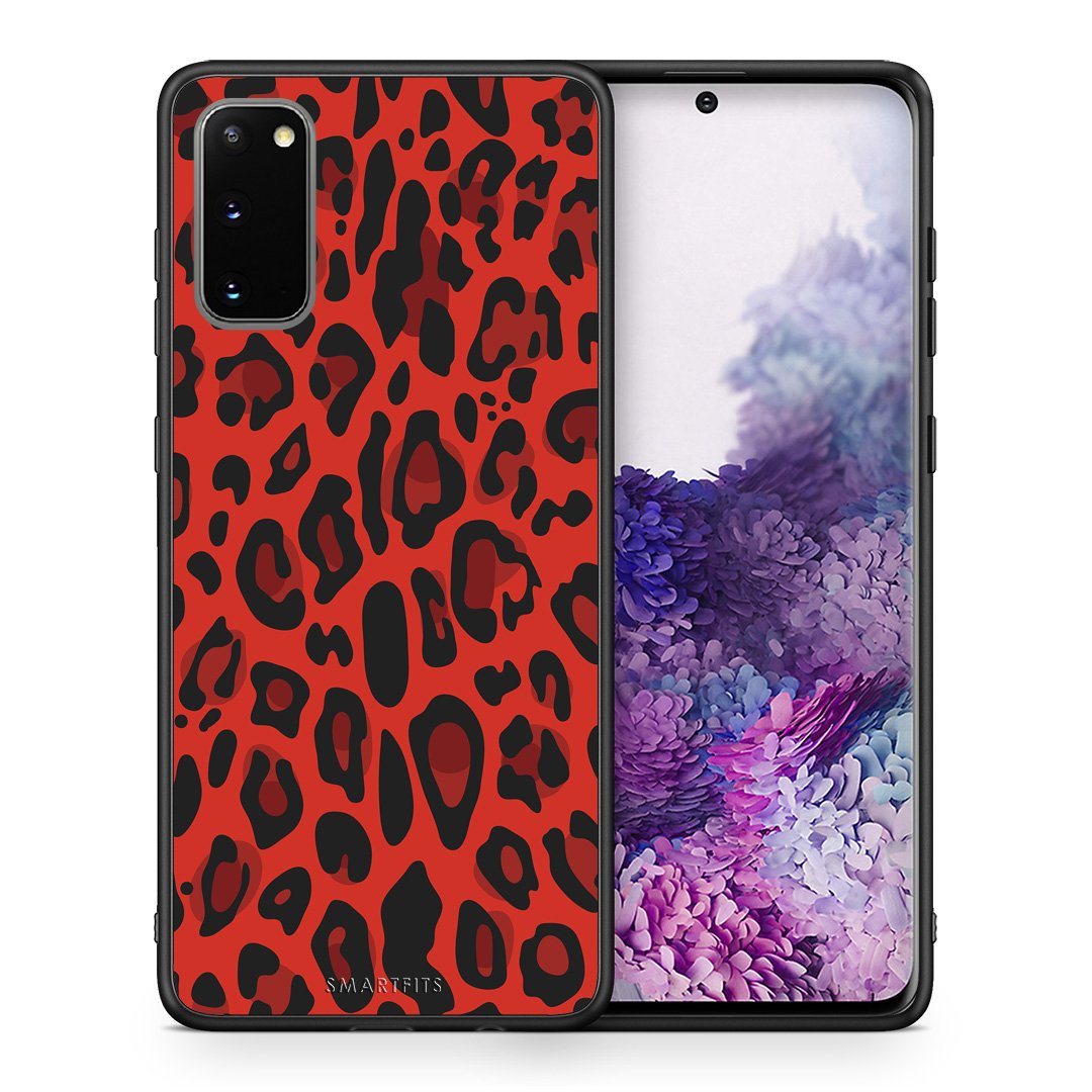 Θήκη Samsung S20 Red Leopard Animal από τη Smartfits με σχέδιο στο πίσω μέρος και μαύρο περίβλημα | Samsung S20 Red Leopard Animal case with colorful back and black bezels