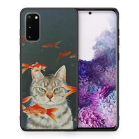 Thumbnail for Θήκη Samsung S20 Cat Goldfish από τη Smartfits με σχέδιο στο πίσω μέρος και μαύρο περίβλημα | Samsung S20 Cat Goldfish case with colorful back and black bezels