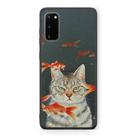 Thumbnail for Samsung S20 Cat Goldfish θήκη από τη Smartfits με σχέδιο στο πίσω μέρος και μαύρο περίβλημα | Smartphone case with colorful back and black bezels by Smartfits