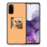 Thumbnail for Θήκη Samsung S20 Cat Tongue από τη Smartfits με σχέδιο στο πίσω μέρος και μαύρο περίβλημα | Samsung S20 Cat Tongue case with colorful back and black bezels