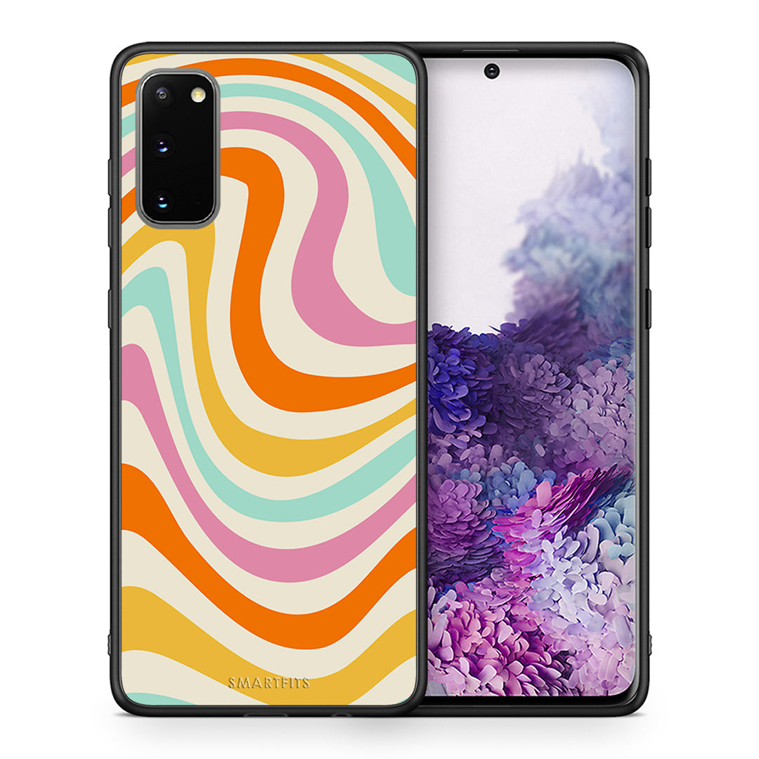 Θήκη Samsung S20 Colourful Waves από τη Smartfits με σχέδιο στο πίσω μέρος και μαύρο περίβλημα | Samsung S20 Colourful Waves case with colorful back and black bezels