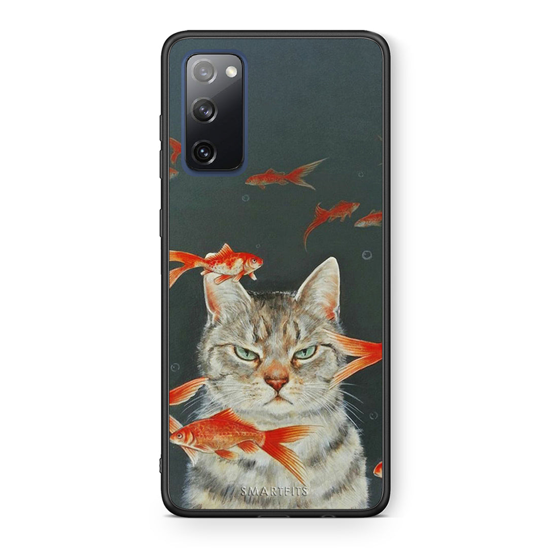 Θήκη Samsung S20 FE Cat Goldfish από τη Smartfits με σχέδιο στο πίσω μέρος και μαύρο περίβλημα | Samsung S20 FE Cat Goldfish case with colorful back and black bezels