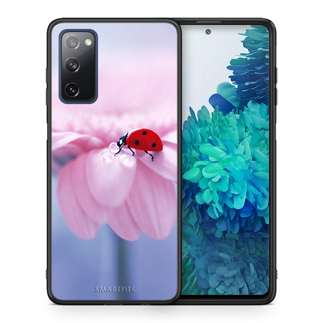 Θήκη Samsung S20 FE Ladybug Flower από τη Smartfits με σχέδιο στο πίσω μέρος και μαύρο περίβλημα | Samsung S20 FE Ladybug Flower case with colorful back and black bezels