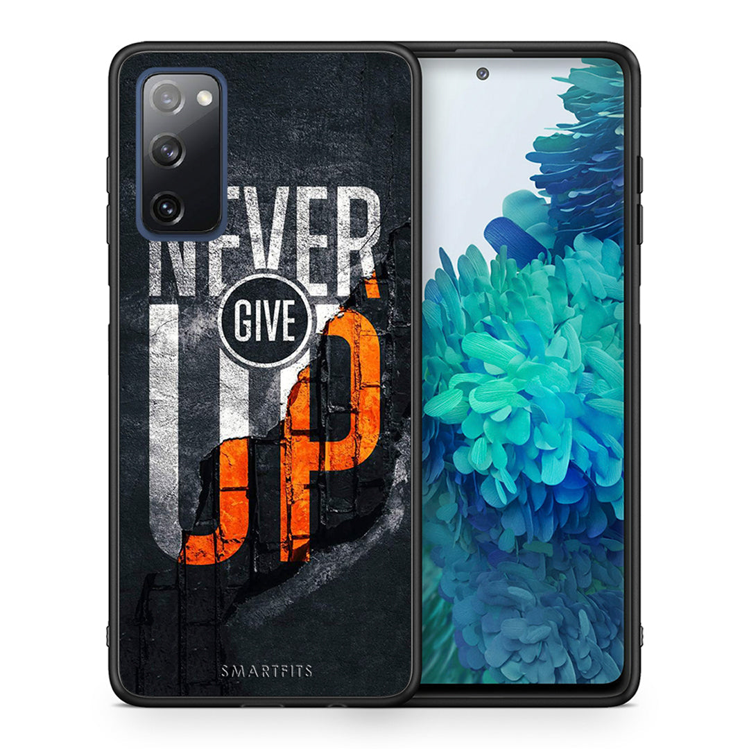 Θήκη Αγίου Βαλεντίνου Samsung S20 FE Never Give Up από τη Smartfits με σχέδιο στο πίσω μέρος και μαύρο περίβλημα | Samsung S20 FE Never Give Up case with colorful back and black bezels