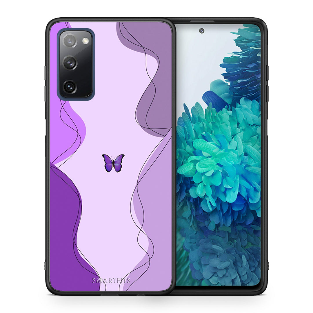 Θήκη Αγίου Βαλεντίνου Samsung S20 FE Purple Mariposa από τη Smartfits με σχέδιο στο πίσω μέρος και μαύρο περίβλημα | Samsung S20 FE Purple Mariposa case with colorful back and black bezels