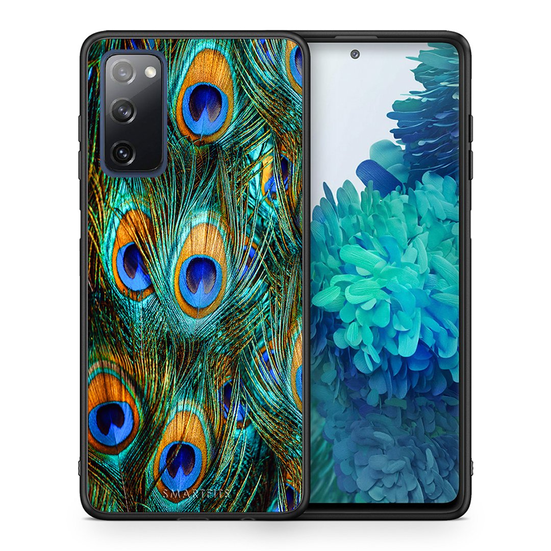 Θήκη Samsung S20 FE Real Peacock Feathers από τη Smartfits με σχέδιο στο πίσω μέρος και μαύρο περίβλημα | Samsung S20 FE Real Peacock Feathers case with colorful back and black bezels