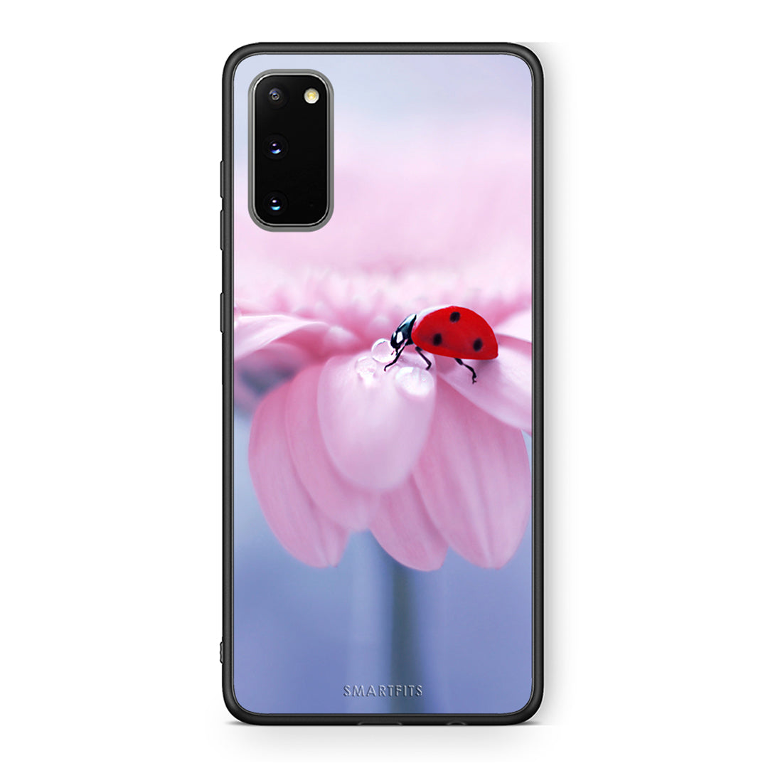 Samsung S20 Ladybug Flower θήκη από τη Smartfits με σχέδιο στο πίσω μέρος και μαύρο περίβλημα | Smartphone case with colorful back and black bezels by Smartfits