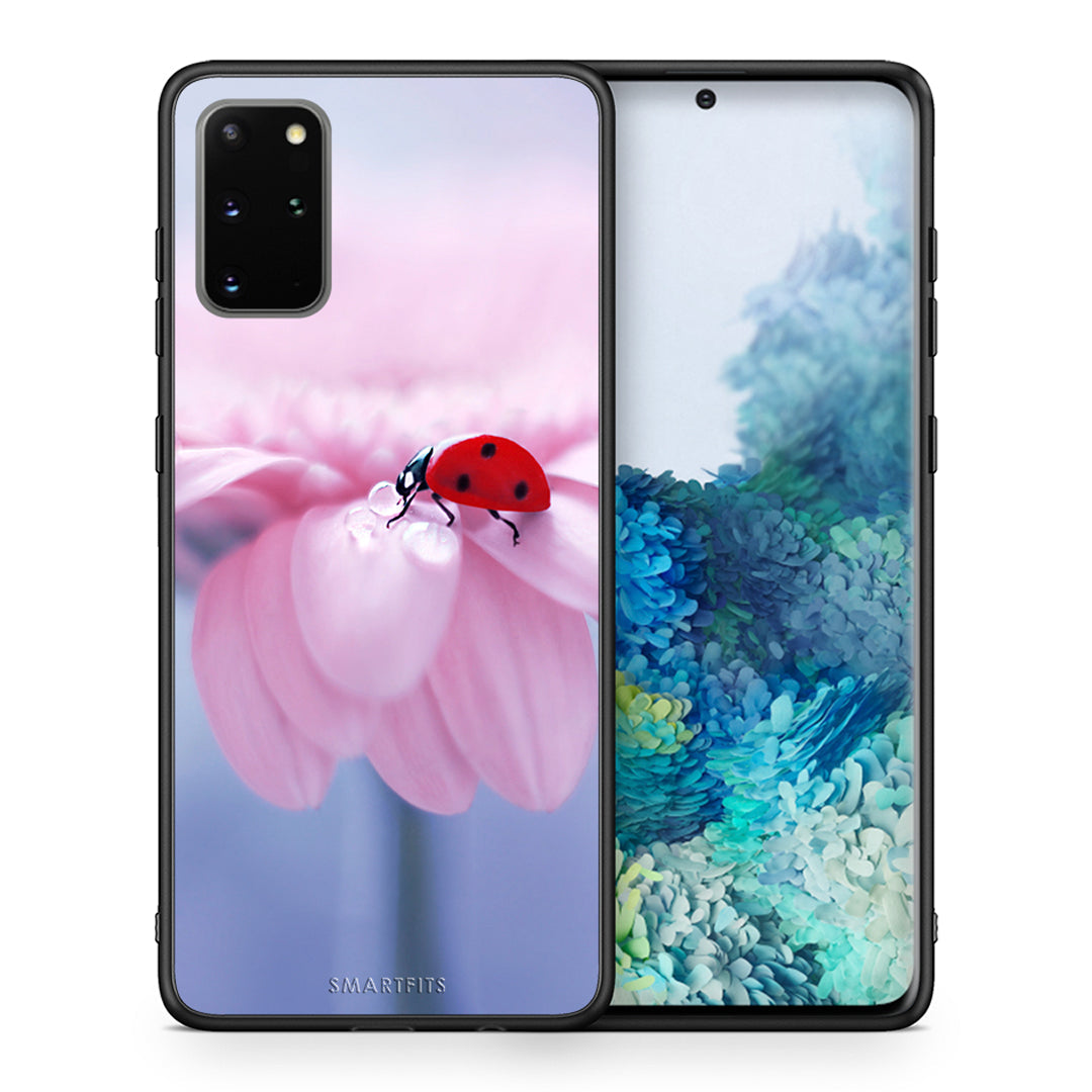 Θήκη Samsung S20 Plus Ladybug Flower από τη Smartfits με σχέδιο στο πίσω μέρος και μαύρο περίβλημα | Samsung S20 Plus Ladybug Flower case with colorful back and black bezels