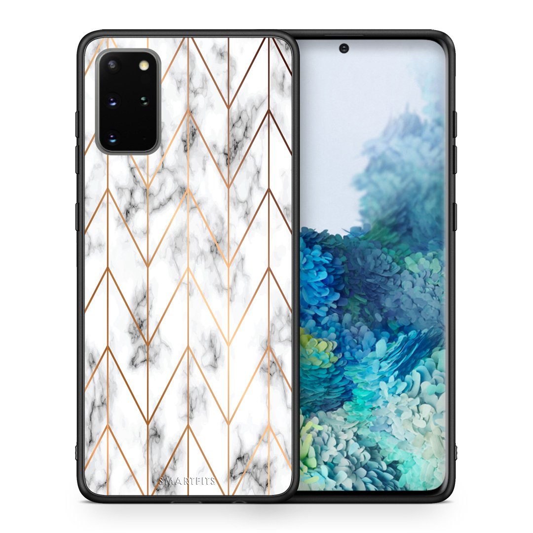 Θήκη Samsung S20 Plus Gold Geometric Marble από τη Smartfits με σχέδιο στο πίσω μέρος και μαύρο περίβλημα | Samsung S20 Plus Gold Geometric Marble case with colorful back and black bezels