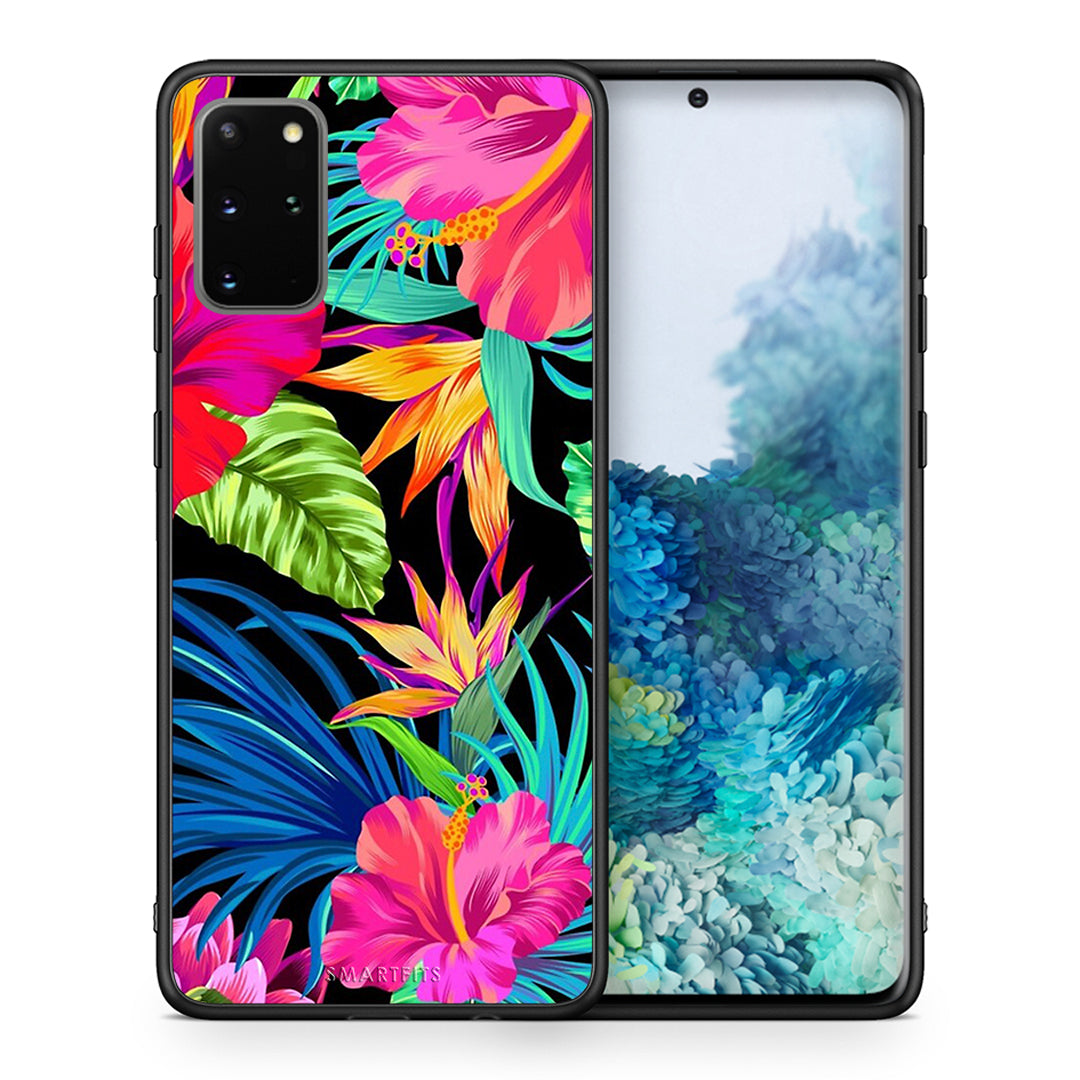 Θήκη Samsung S20 Plus Tropical Flowers από τη Smartfits με σχέδιο στο πίσω μέρος και μαύρο περίβλημα | Samsung S20 Plus Tropical Flowers case with colorful back and black bezels