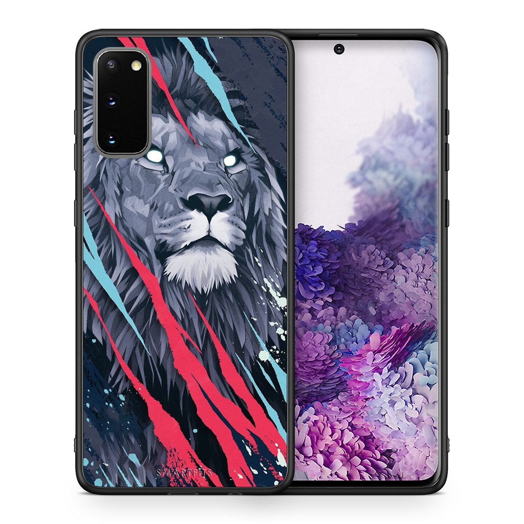 Θήκη Samsung S20 Lion Designer PopArt από τη Smartfits με σχέδιο στο πίσω μέρος και μαύρο περίβλημα | Samsung S20 Lion Designer PopArt case with colorful back and black bezels