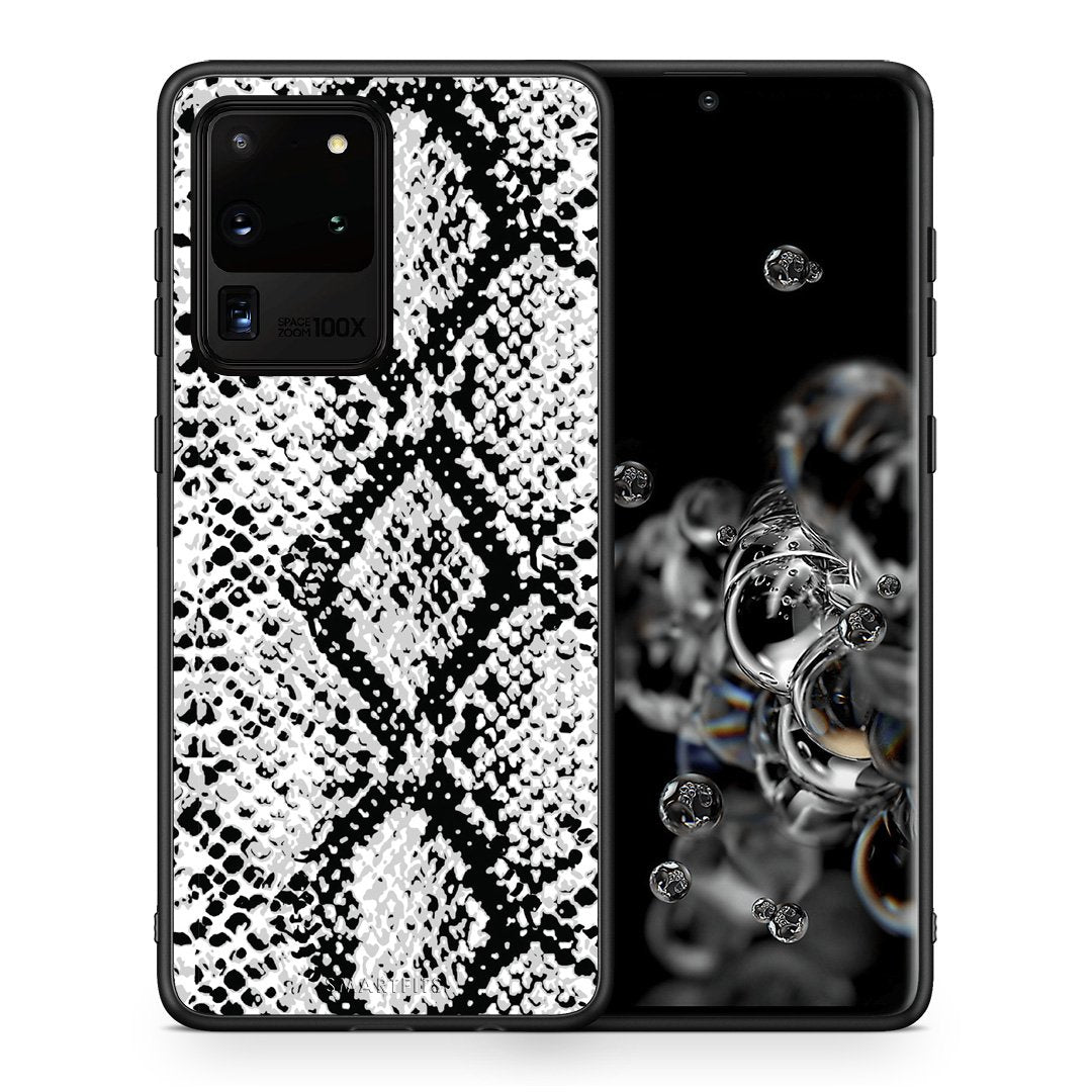 Θήκη Samsung S20 Ultra White Snake Animal από τη Smartfits με σχέδιο στο πίσω μέρος και μαύρο περίβλημα | Samsung S20 Ultra White Snake Animal case with colorful back and black bezels