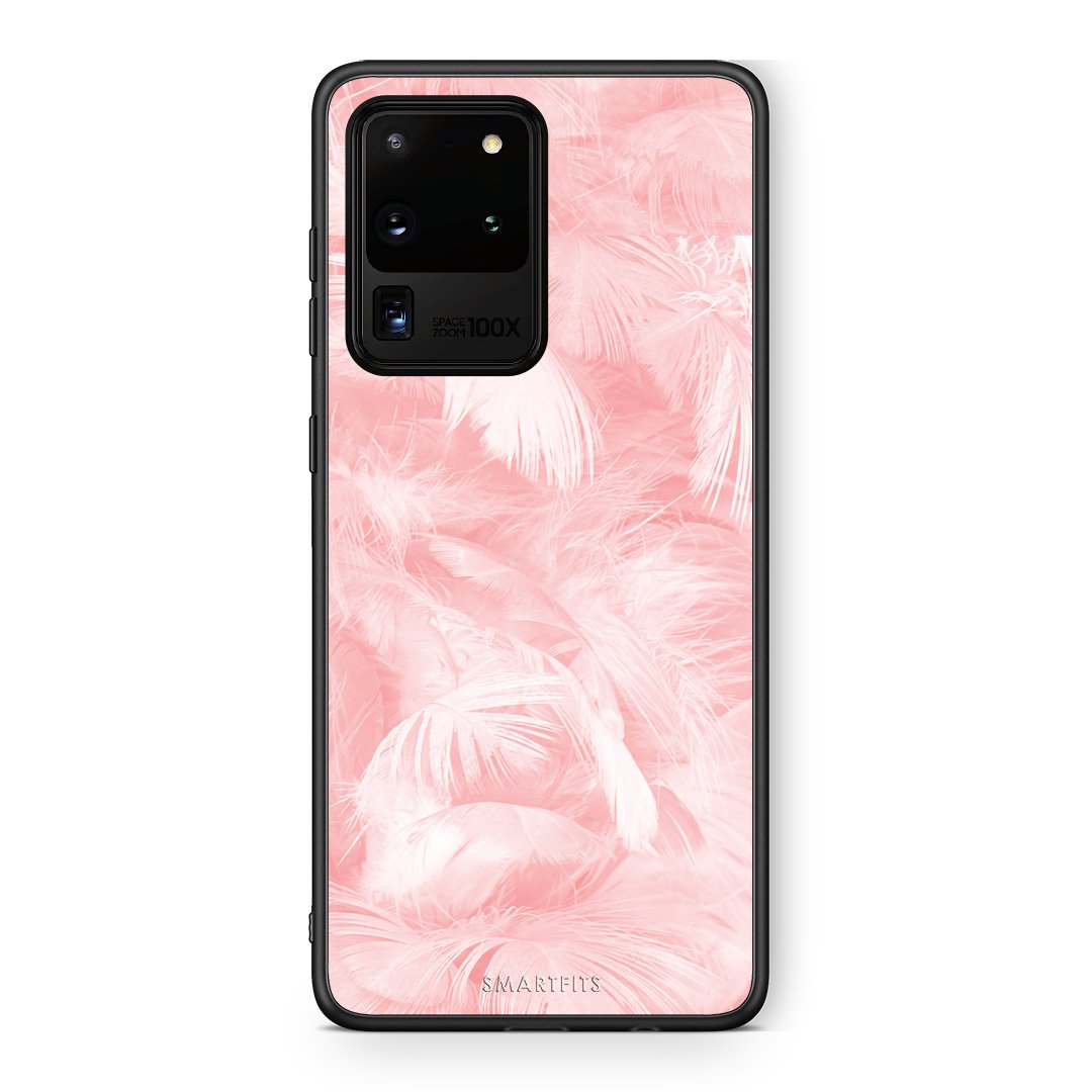 33 - Samsung S20 Ultra Pink Feather Boho case, cover, bumper