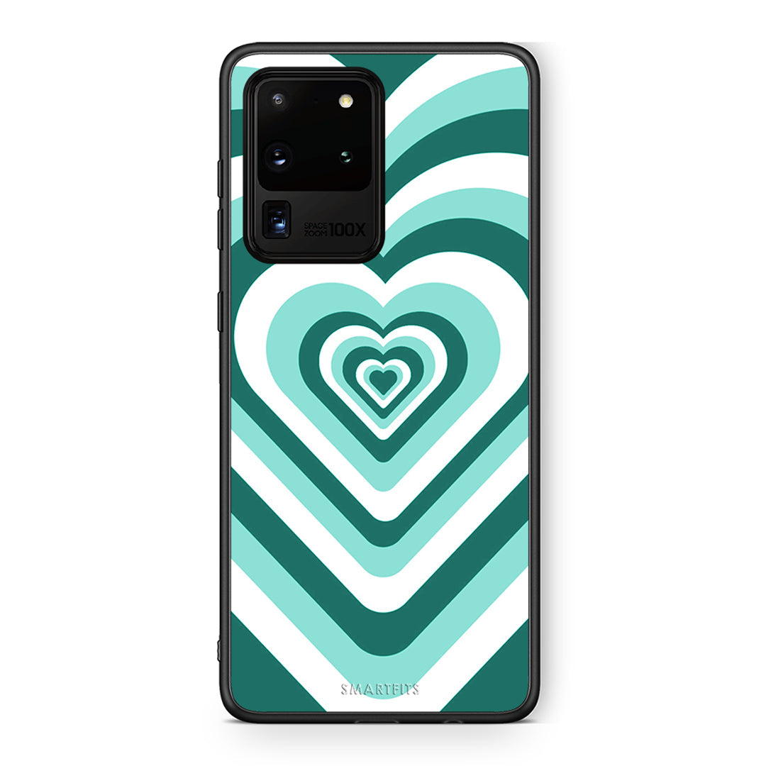 Samsung S20 Ultra Green Hearts θήκη από τη Smartfits με σχέδιο στο πίσω μέρος και μαύρο περίβλημα | Smartphone case with colorful back and black bezels by Smartfits