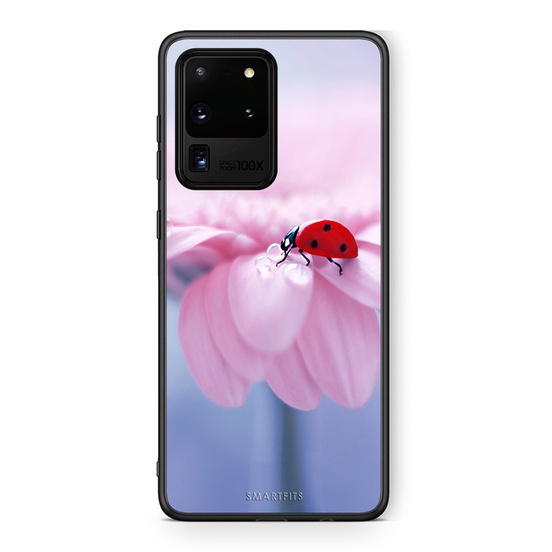 Samsung S20 Ultra Ladybug Flower θήκη από τη Smartfits με σχέδιο στο πίσω μέρος και μαύρο περίβλημα | Smartphone case with colorful back and black bezels by Smartfits