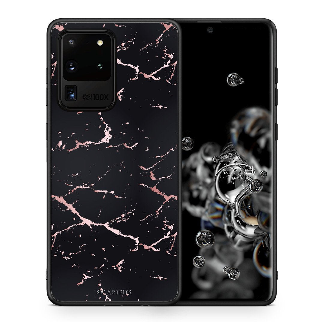 Θήκη Samsung S20 Ultra Black Rosegold Marble από τη Smartfits με σχέδιο στο πίσω μέρος και μαύρο περίβλημα | Samsung S20 Ultra Black Rosegold Marble case with colorful back and black bezels