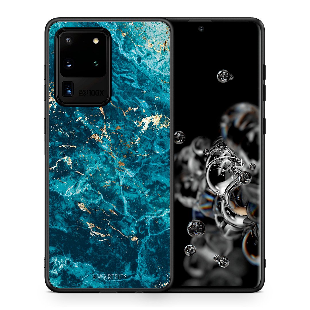 Θήκη Samsung S20 Ultra Marble Blue από τη Smartfits με σχέδιο στο πίσω μέρος και μαύρο περίβλημα | Samsung S20 Ultra Marble Blue case with colorful back and black bezels