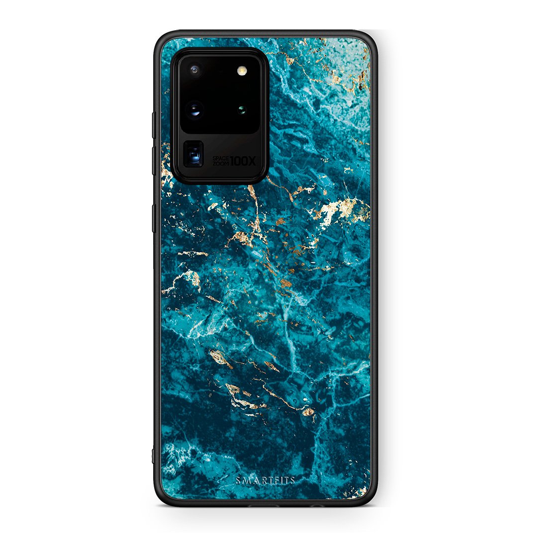 Samsung S20 Ultra Marble Blue θήκη από τη Smartfits με σχέδιο στο πίσω μέρος και μαύρο περίβλημα | Smartphone case with colorful back and black bezels by Smartfits
