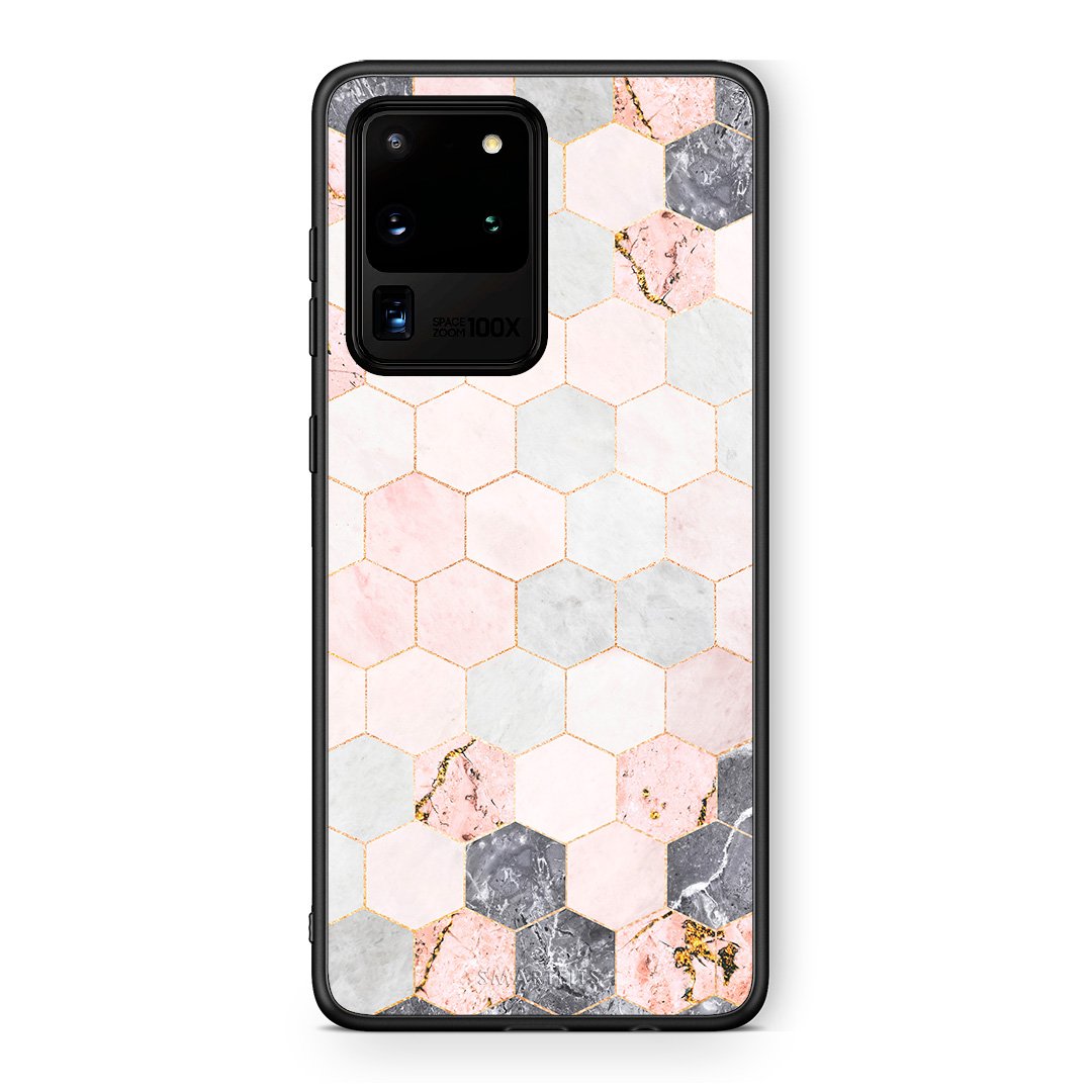 4 - Samsung S20 Ultra Hexagon Pink Marble case, cover, bumper