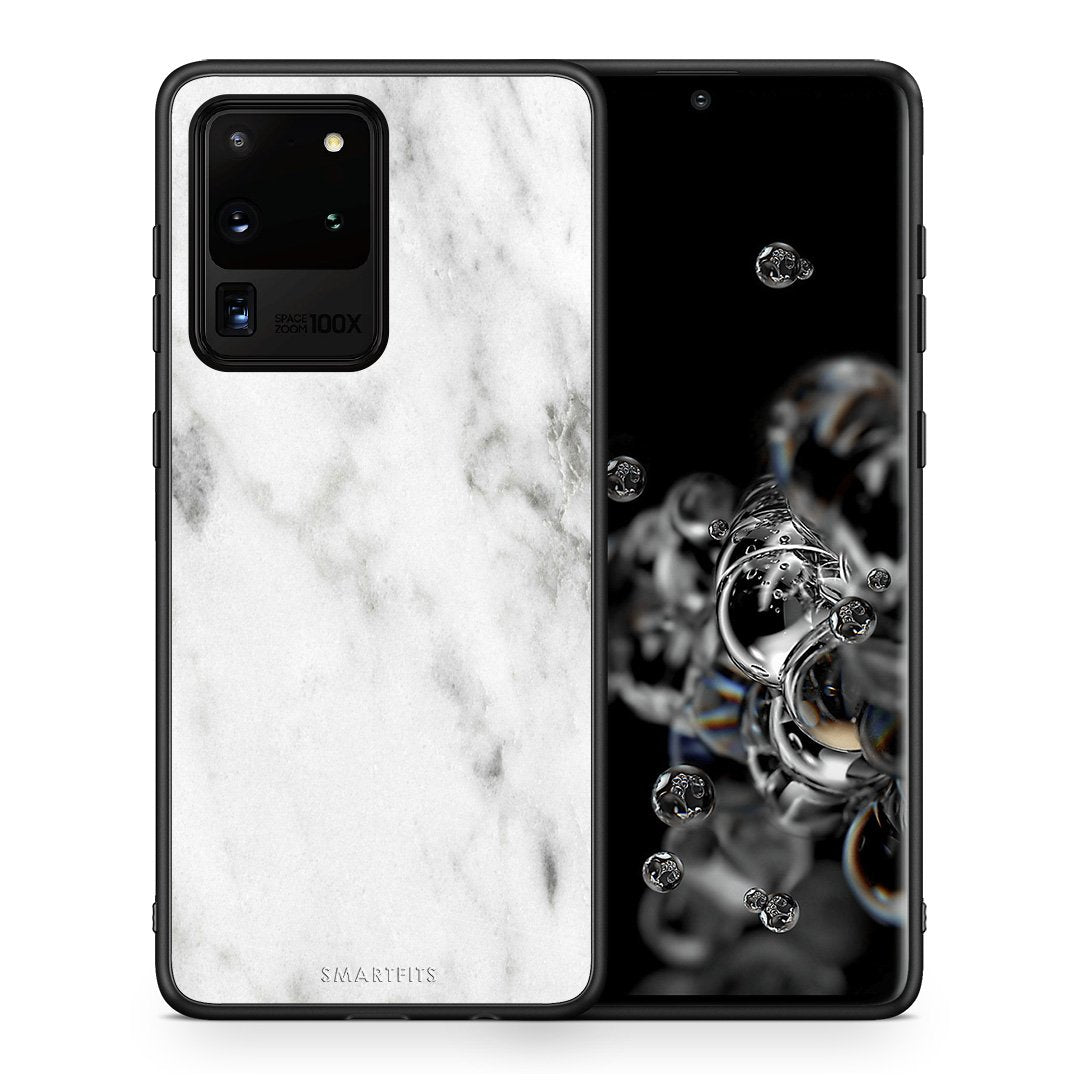 Θήκη Samsung S20 Ultra White Marble από τη Smartfits με σχέδιο στο πίσω μέρος και μαύρο περίβλημα | Samsung S20 Ultra White Marble case with colorful back and black bezels