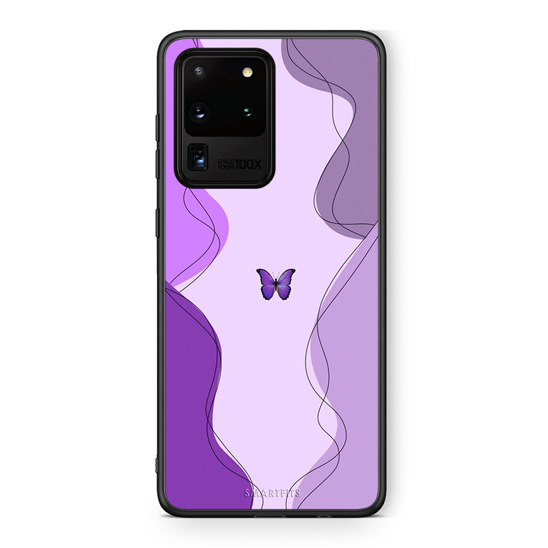 Samsung S20 Ultra Purple Mariposa Θήκη Αγίου Βαλεντίνου από τη Smartfits με σχέδιο στο πίσω μέρος και μαύρο περίβλημα | Smartphone case with colorful back and black bezels by Smartfits
