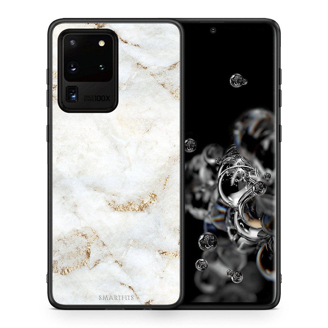 Θήκη Samsung S20 Ultra White Gold Marble από τη Smartfits με σχέδιο στο πίσω μέρος και μαύρο περίβλημα | Samsung S20 Ultra White Gold Marble case with colorful back and black bezels