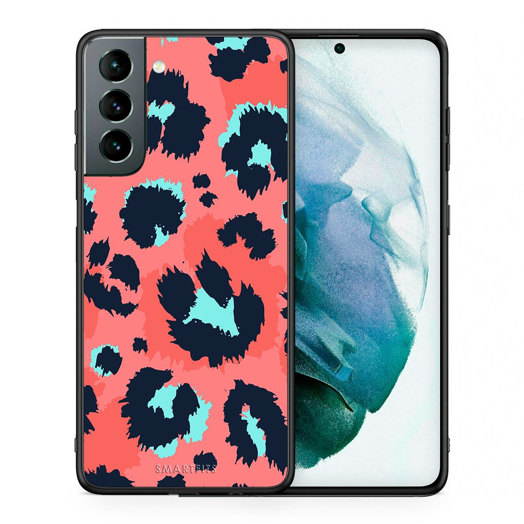 Θήκη Samsung S21 Pink Leopard Animal από τη Smartfits με σχέδιο στο πίσω μέρος και μαύρο περίβλημα | Samsung S21 Pink Leopard Animal case with colorful back and black bezels