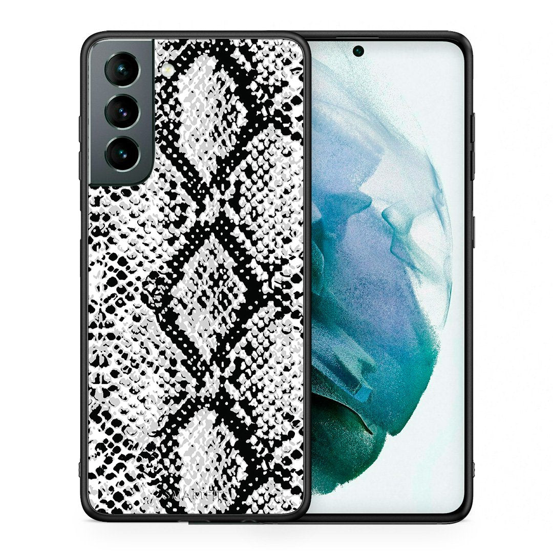 Θήκη Samsung S21 White Snake Animal από τη Smartfits με σχέδιο στο πίσω μέρος και μαύρο περίβλημα | Samsung S21 White Snake Animal case with colorful back and black bezels