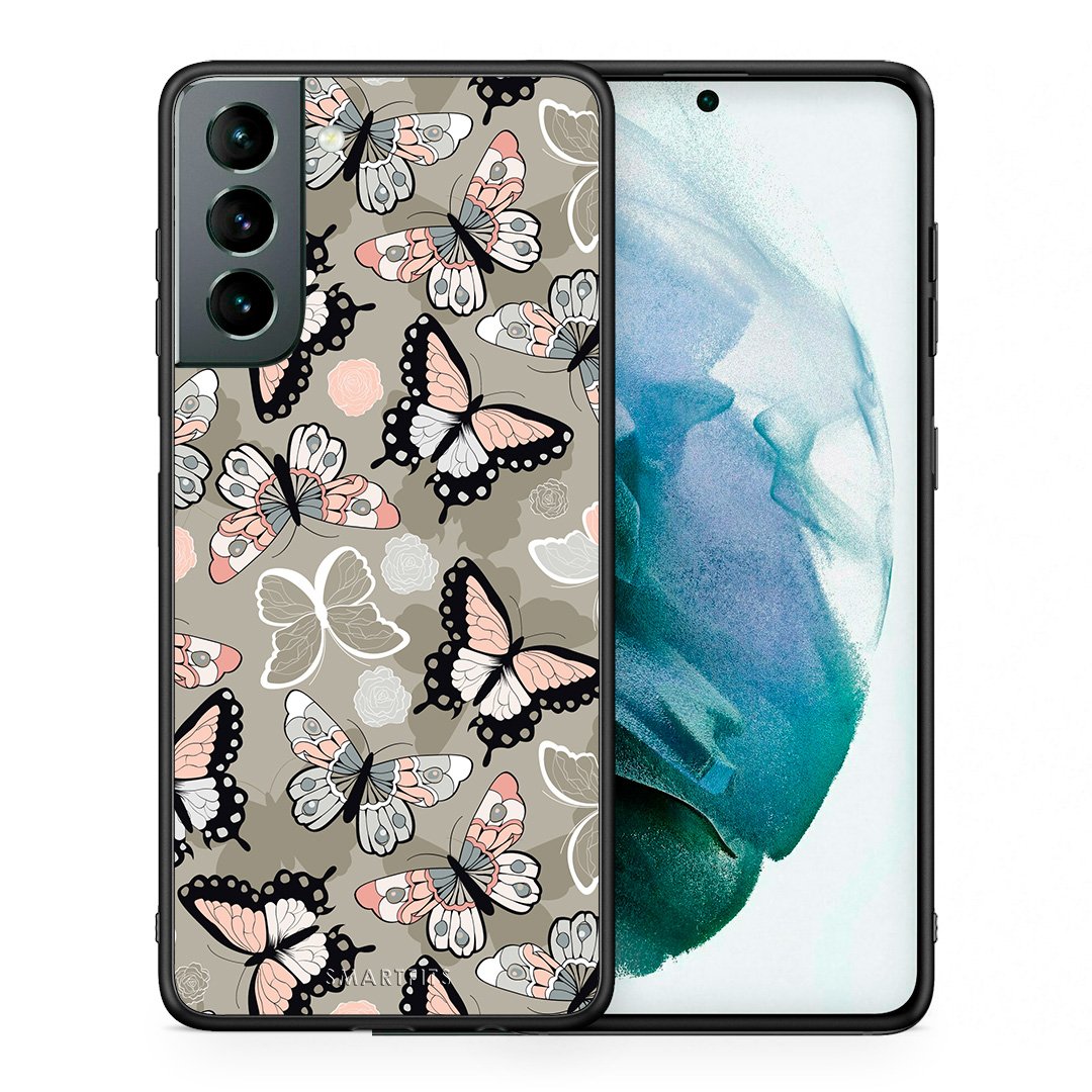 Θήκη Samsung S21 Butterflies Boho από τη Smartfits με σχέδιο στο πίσω μέρος και μαύρο περίβλημα | Samsung S21 Butterflies Boho case with colorful back and black bezels