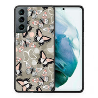 Thumbnail for Θήκη Samsung S21 Butterflies Boho από τη Smartfits με σχέδιο στο πίσω μέρος και μαύρο περίβλημα | Samsung S21 Butterflies Boho case with colorful back and black bezels