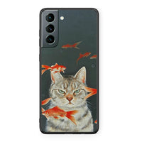 Thumbnail for Samsung S21 Cat Goldfish θήκη από τη Smartfits με σχέδιο στο πίσω μέρος και μαύρο περίβλημα | Smartphone case with colorful back and black bezels by Smartfits