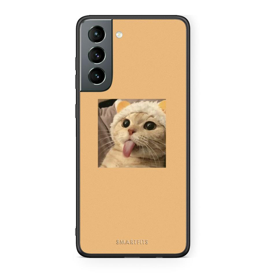 Samsung S21 Cat Tongue θήκη από τη Smartfits με σχέδιο στο πίσω μέρος και μαύρο περίβλημα | Smartphone case with colorful back and black bezels by Smartfits