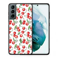 Thumbnail for Θήκη Samsung S21 Cherry Summer από τη Smartfits με σχέδιο στο πίσω μέρος και μαύρο περίβλημα | Samsung S21 Cherry Summer case with colorful back and black bezels