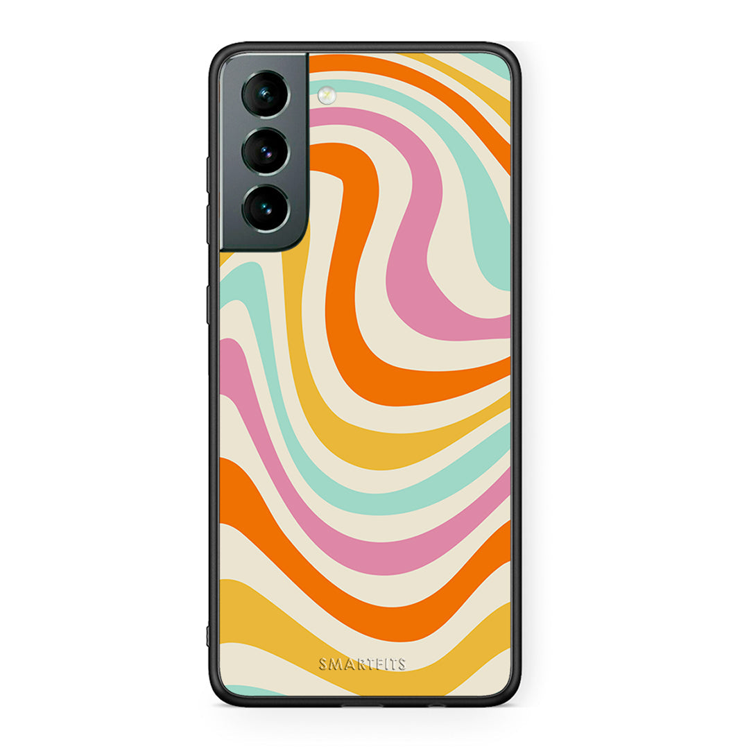 Samsung S21 Colourful Waves θήκη από τη Smartfits με σχέδιο στο πίσω μέρος και μαύρο περίβλημα | Smartphone case with colorful back and black bezels by Smartfits