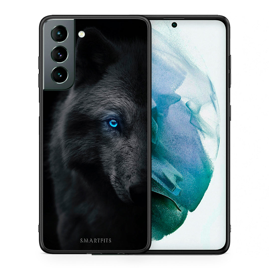 Θήκη Samsung S21 Dark Wolf από τη Smartfits με σχέδιο στο πίσω μέρος και μαύρο περίβλημα | Samsung S21 Dark Wolf case with colorful back and black bezels