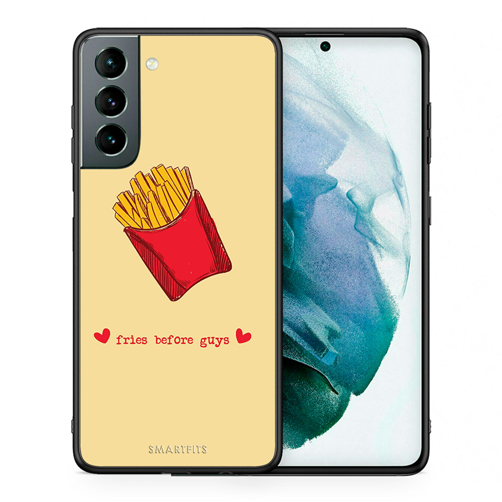 Θήκη Αγίου Βαλεντίνου Samsung S21 Fries Before Guys από τη Smartfits με σχέδιο στο πίσω μέρος και μαύρο περίβλημα | Samsung S21 Fries Before Guys case with colorful back and black bezels